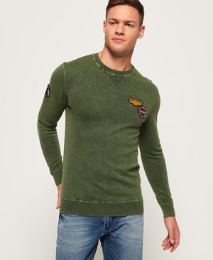 Superdry Garment Dye L.A. Badged Crew Neck Férfi Ugró MélyKhaki | XOARM6581